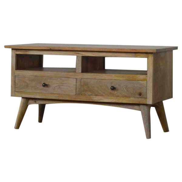 Solid Mango Wood Oak Finished 2 Drawer Media Unit - Image 2