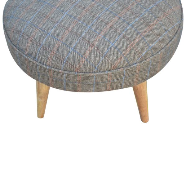Solid Mango Wood Oak Finished Multi Tweed Upholstered Nordic Style Footstool - Image 4