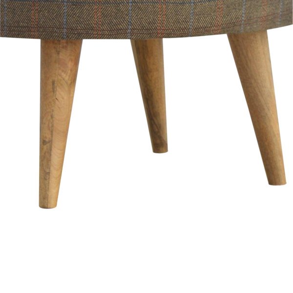 Solid Mango Wood Oak Finished Multi Tweed Upholstered Nordic Style Footstool - Image 7