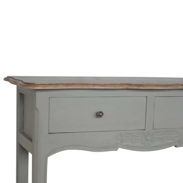 Solid Mango Wood Oak & Hand Painted Grey 2 Drawer French Style Console Table - Image 11