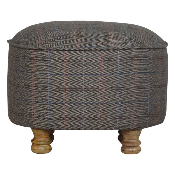 Solid Mango Wood Oak Finished Feet Oval Multi Tweed Stool