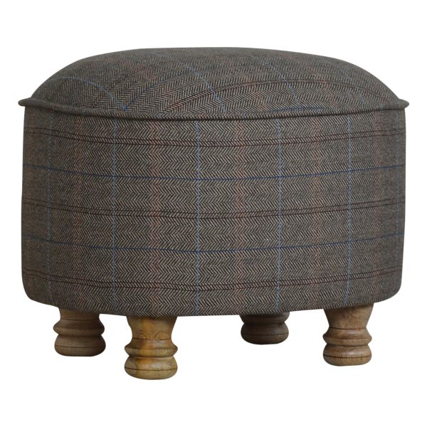 Solid Mango Wood Oak Finished Feet Oval Multi Tweed Stool - Image 2