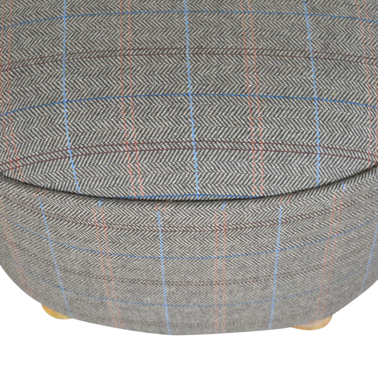 Solid Mango Wood Oak Finished Feet Oval Multi Tweed Stool - Image 4