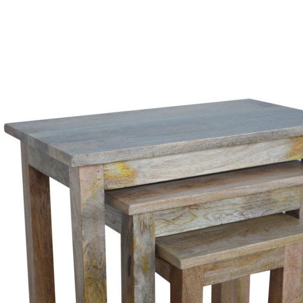 Solid Mango Wood Oak Finished Set of 3 Country Stools - Image 6