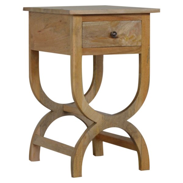 Solid Mango Wood Oak Finished Serpentine Bedside - Image 5