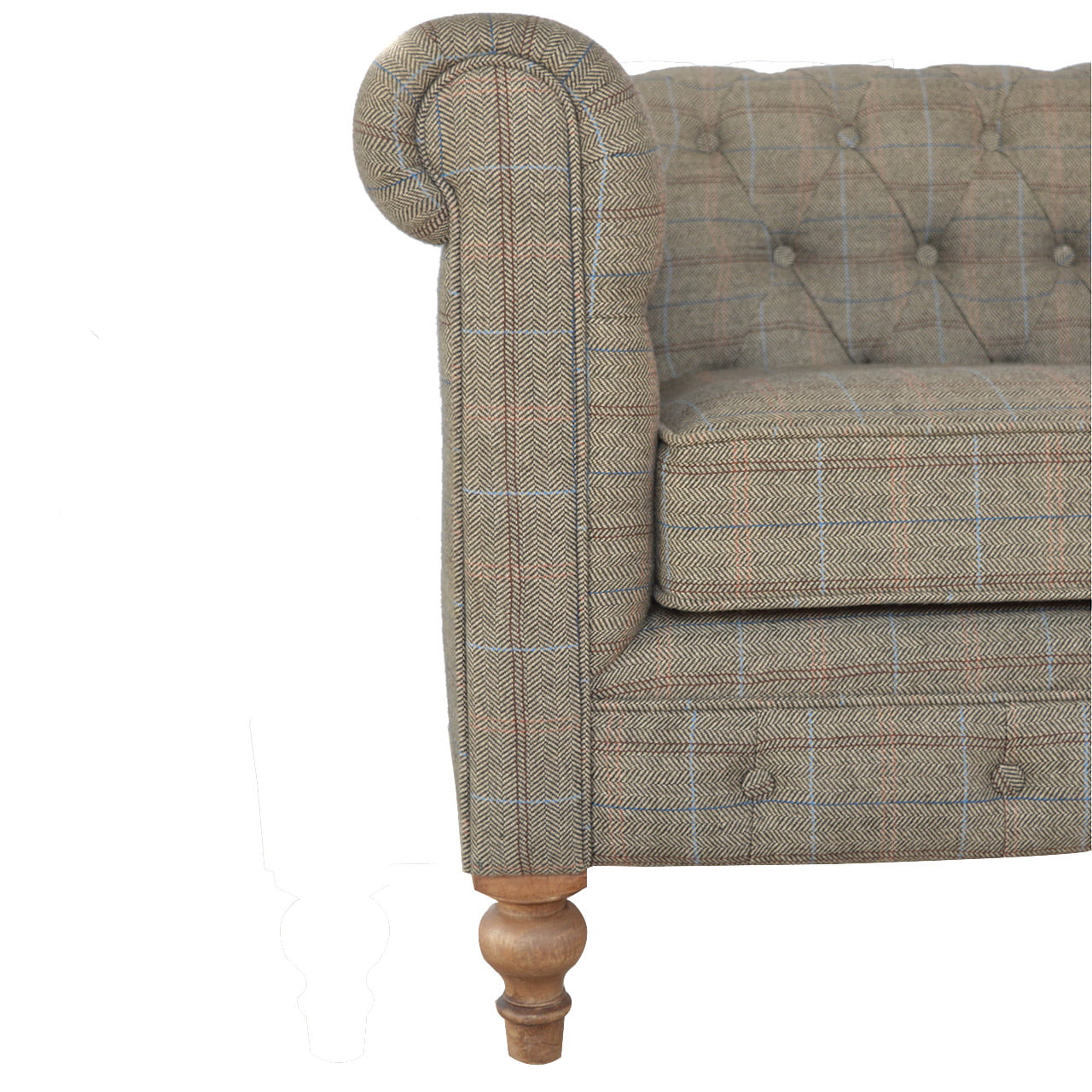 Solid Mango Wood Multi Tweed 2 Seat Chesterfield - Image 3