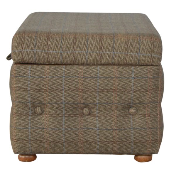 Solid Mango Wood Bleached Feet Upholstered Multi Tweed Button Fooststool - Image 8