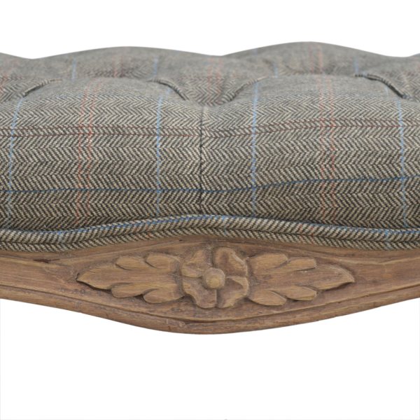 Solid Mango Wood Bleached Finished Multi Tweed Upholstered Carved Bedroom Bench - Image 4