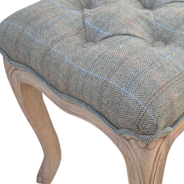 Solid Mango Wood Bleached Finished Multi Tweed Upholstered Carved Bedroom Bench - Image 6