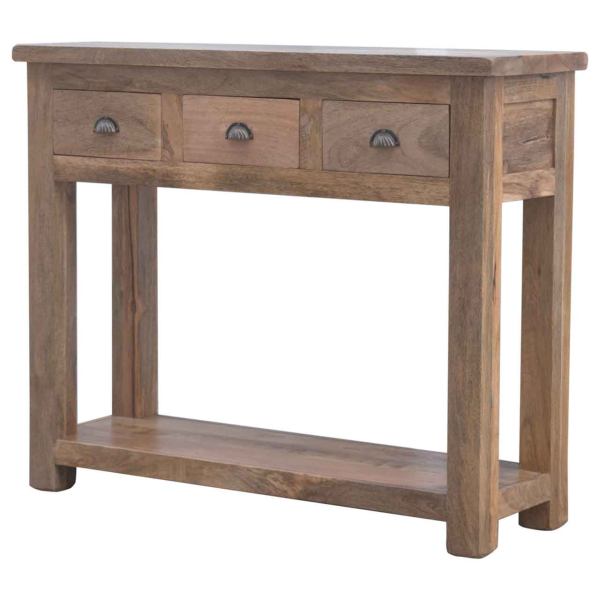 Solid Mango Wood Natural Finished 3 Drawer Hallway Console - Image 3
