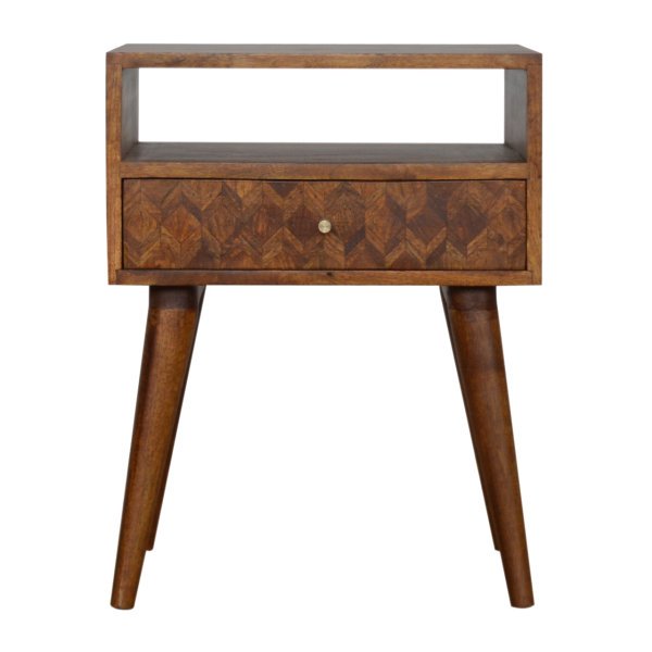Solid Mango Wood Mixed Chestnut Finished 1 Drawer 1 Slot Bedside