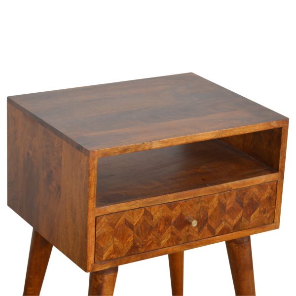 Solid Mango Wood Mixed Chestnut Finished 1 Drawer 1 Slot Bedside - Image 4