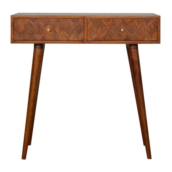 Solid Mango Wood Oak Finished Patterned Console Table