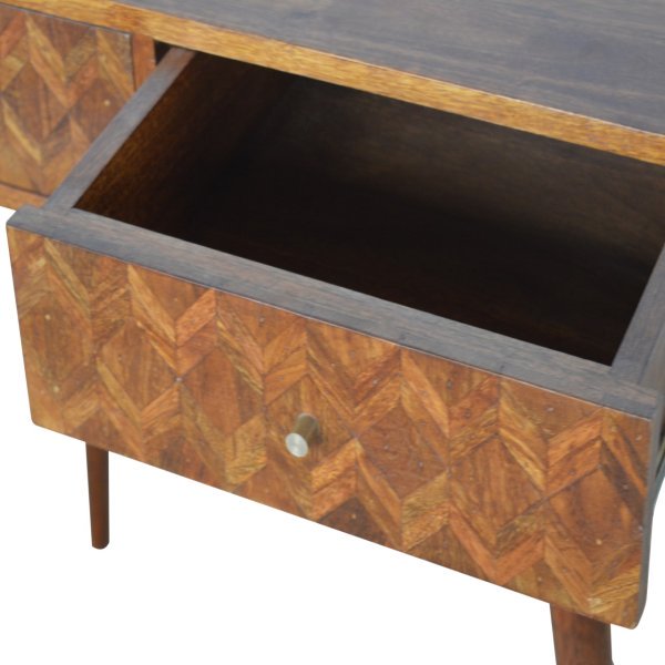 Solid Mango Wood Oak Finished Patterned Console Table - Image 5