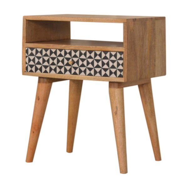 Solid Mango Wood Oak Finished 1 Drawer 1 Slot Pattern Rafina Bedside - Image 3