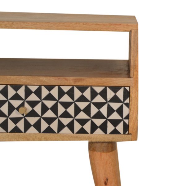 Solid Mango Wood Oak Finished 1 Drawer 1 Slot Pattern Rafina Bedside - Image 4
