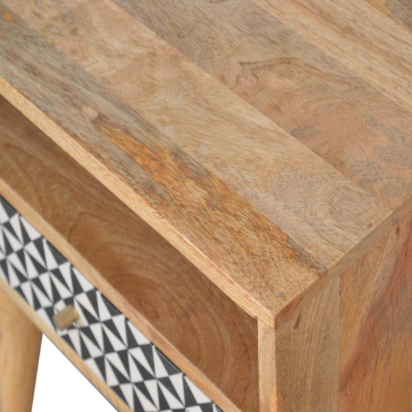Solid Mango Wood Oak Finished 1 Drawer 1 Slot Pattern Rafina Bedside - Image 5