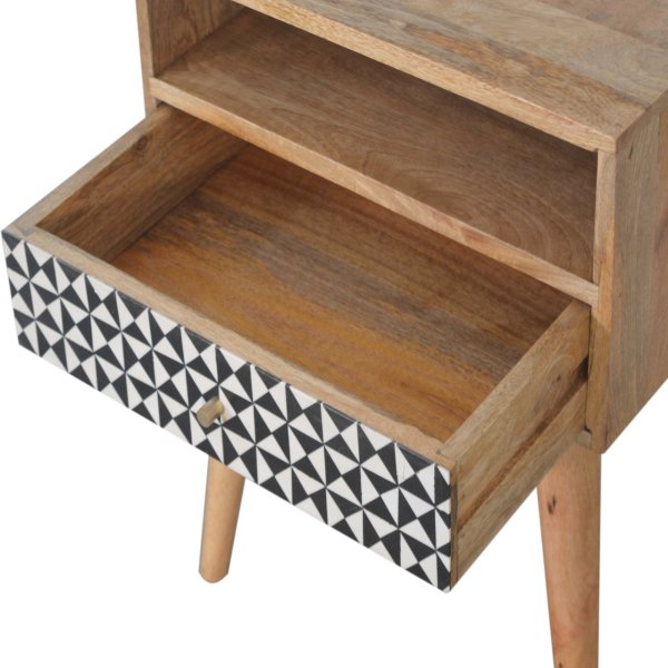 Solid Mango Wood Oak Finished 1 Drawer 1 Slot Pattern Rafina Bedside - Image 6