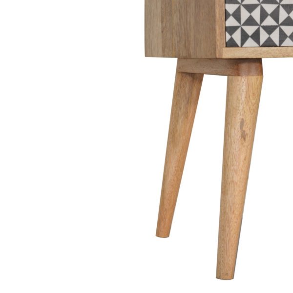 Solid Mango Wood Oak Finished 1 Drawer 1 Slot Pattern Rafina Bedside - Image 7