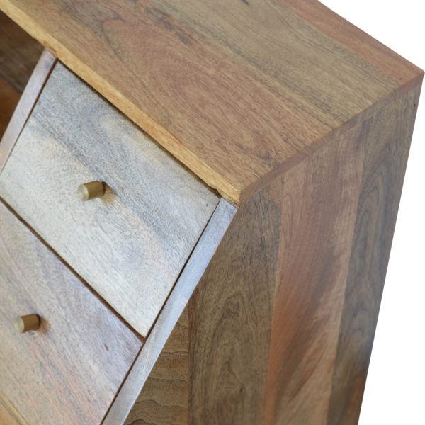 Solid Mango Wood Oak Finished 3 Drawer 2 Glass Front Doors Bedside - Image 5