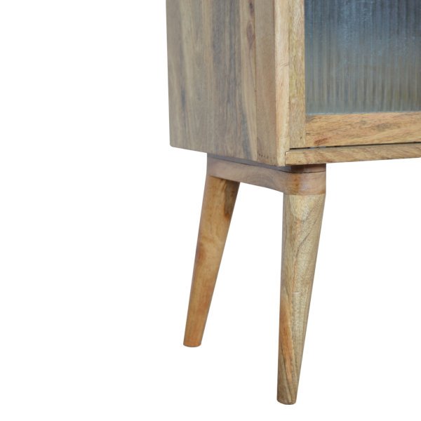 Solid Mango Wood Oak Finished 3 Drawer 2 Glass Front Doors Bedside - Image 6