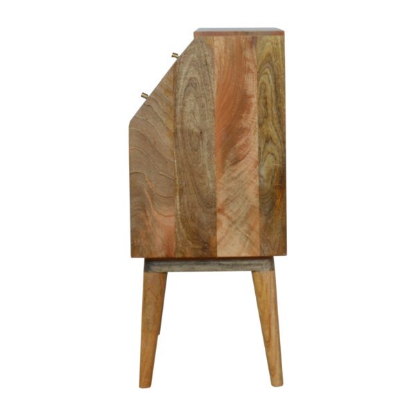 Solid Mango Wood Oak Finished 3 Drawer 2 Glass Front Doors Bedside - Image 8