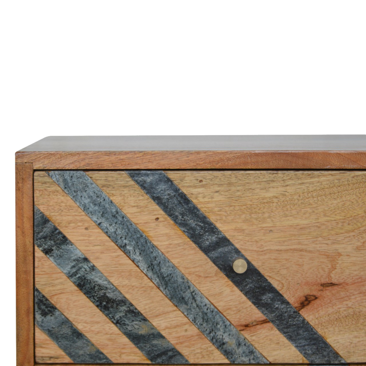 Solid Mango Wood Oak Finished 2 Drawer Slate Pattern Bedside - Image 4