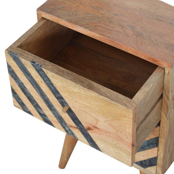 Solid Mango Wood Oak Finished 2 Drawer Slate Pattern Bedside - Image 5