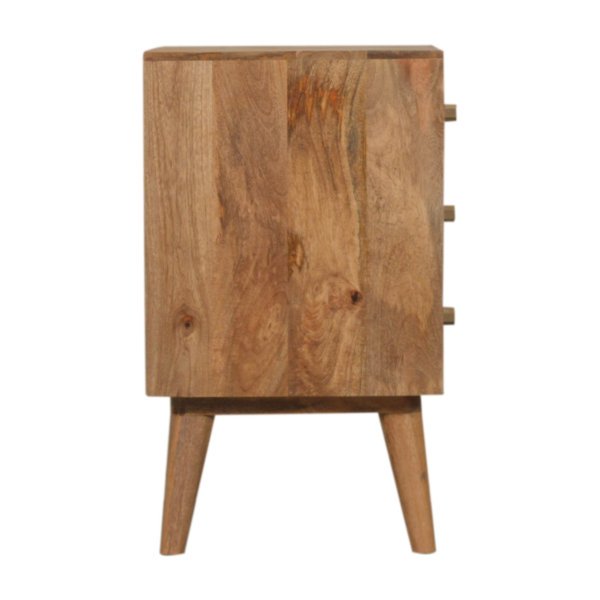 Solid Mango Wood Oak Finished 3 Drawer Dice Pattern Bedside - Image 7