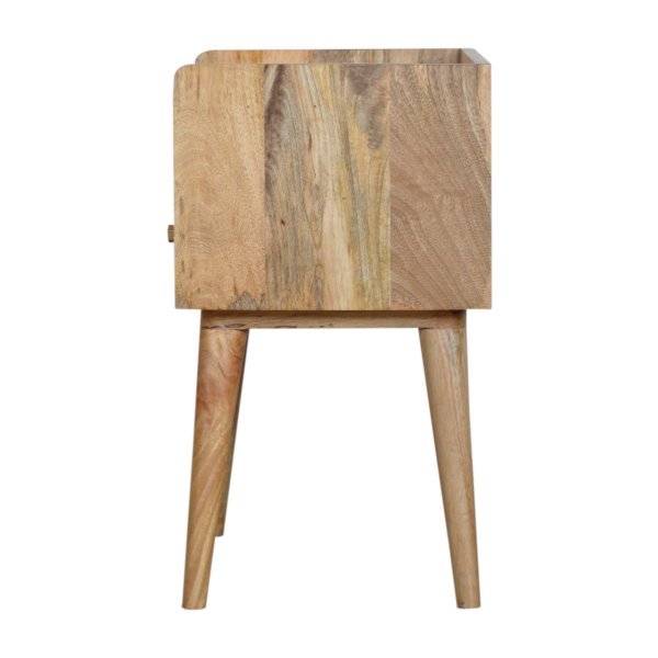Solid Mango Wood Oak Finished 1 Drawer Open Slot Bedside with White Top - Image 8