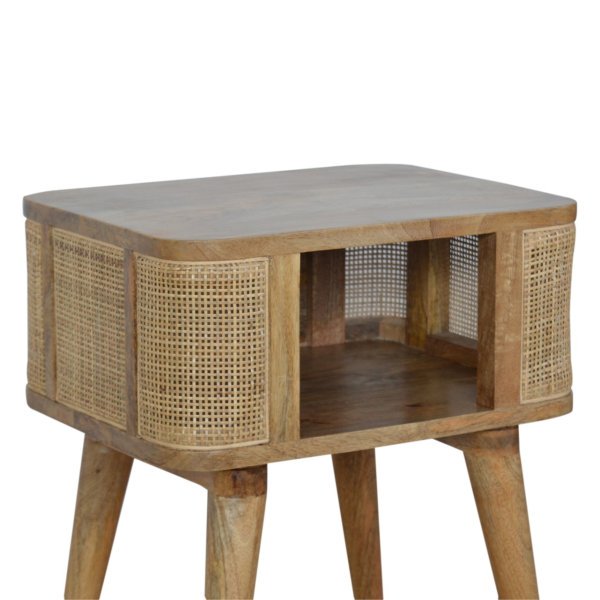 Solid Mango Wood Oak Finished Close-knit Rattan Open Slot Bedside - Image 5