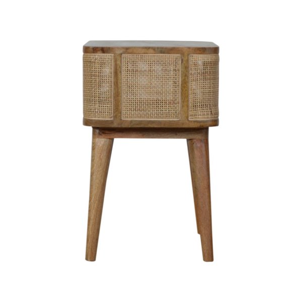 Solid Mango Wood Oak Finished Close-knit Rattan Open Slot Bedside - Image 8