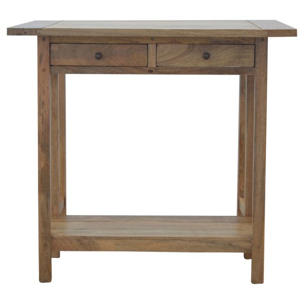 Solid Mango Wood Oak Finished 2 Drawer Breakfast Table With 2 Stools