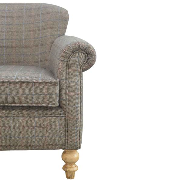 Solid Mango Wood Oak Finished Multi-Tweed Upholstered Armchair - Image 2