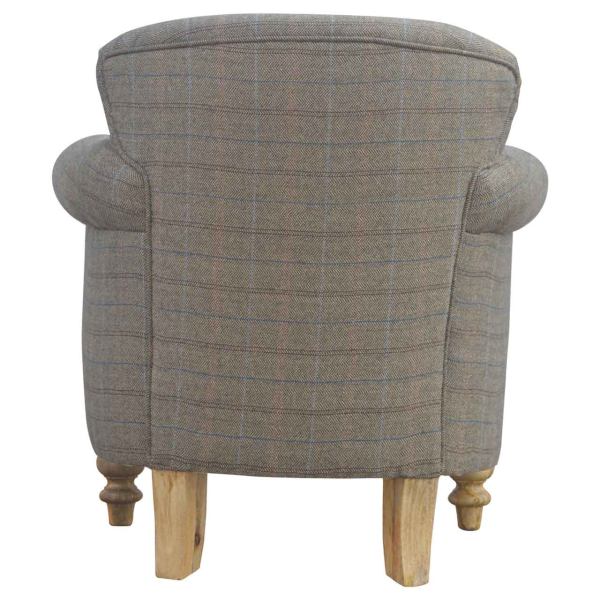 Solid Mango Wood Oak Finished Multi-Tweed Upholstered Armchair - Image 6
