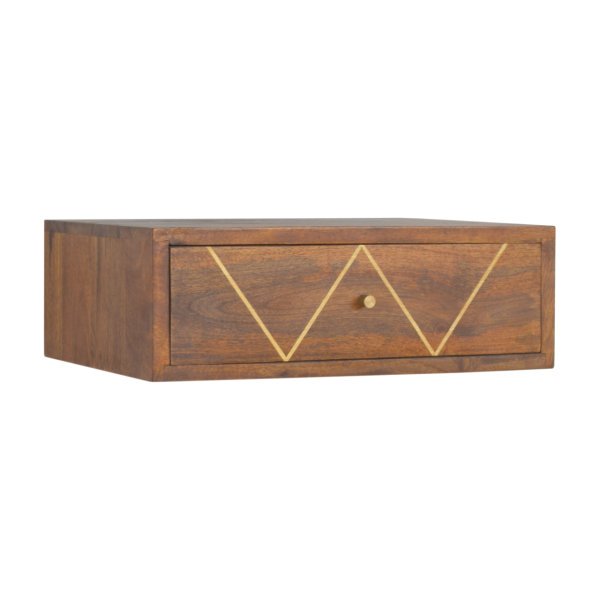 Solid Mango Wood Chestnut & Brass Finished 1 Drawer Floating Bedside - Image 3