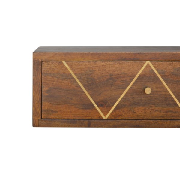 Solid Mango Wood Chestnut & Brass Finished 1 Drawer Floating Bedside - Image 4