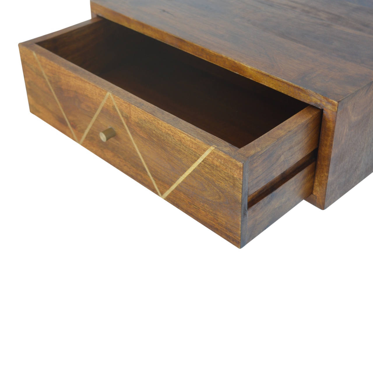 Solid Mango Wood Chestnut & Brass Finished 1 Drawer Floating Bedside - Image 6