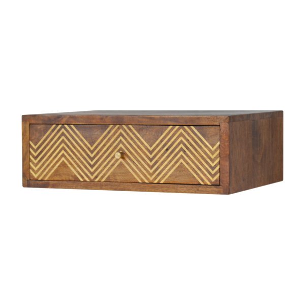 Solid Mango Wood Chestnut Finished Wall Mounted Chevron Pattern Bedside - Image 2
