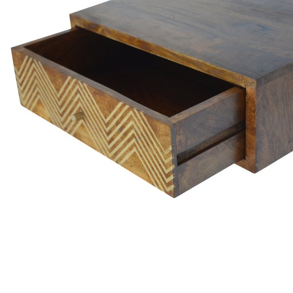 Solid Mango Wood Chestnut Finished Wall Mounted Chevron Pattern Bedside - Image 6