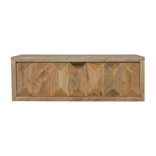 Solid Mango Wood Oak Finished 1 Drawer Wall Mounted Prism Bedside