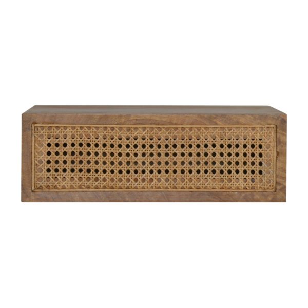 Solid Mango Wood Oak Finished 1 Ratten Drawer Wall Mounted Bedside - Image 2