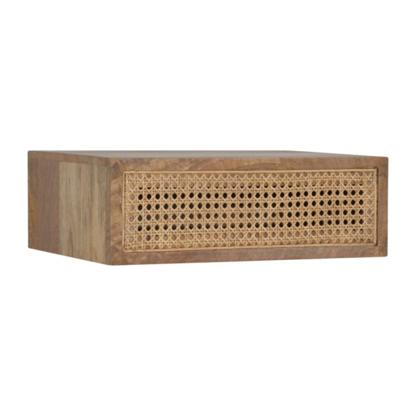 Solid Mango Wood Oak Finished 1 Ratten Drawer Wall Mounted Bedside - Image 3