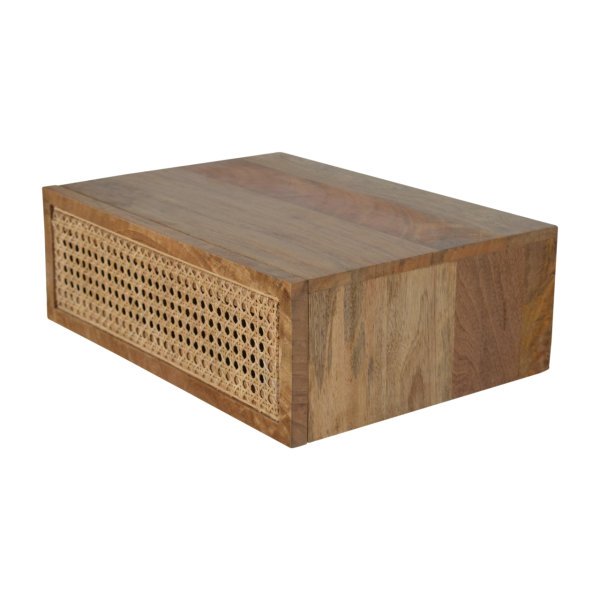 Solid Mango Wood Oak Finished 1 Ratten Drawer Wall Mounted Bedside - Image 5