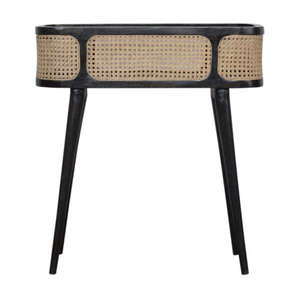 Solid Mango Wood Black Carbon Finish Rattan Sides Larissa Inset Tray Table