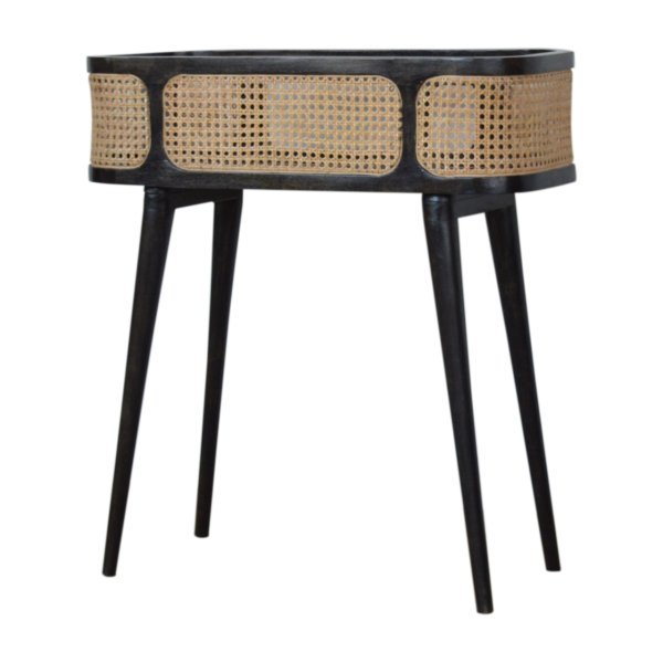 Solid Mango Wood Black Carbon Finish Rattan Sides Larissa Inset Tray Table - Image 2