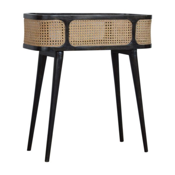 Solid Mango Wood Black Carbon Finish Rattan Sides Larissa Inset Tray Table - Image 3