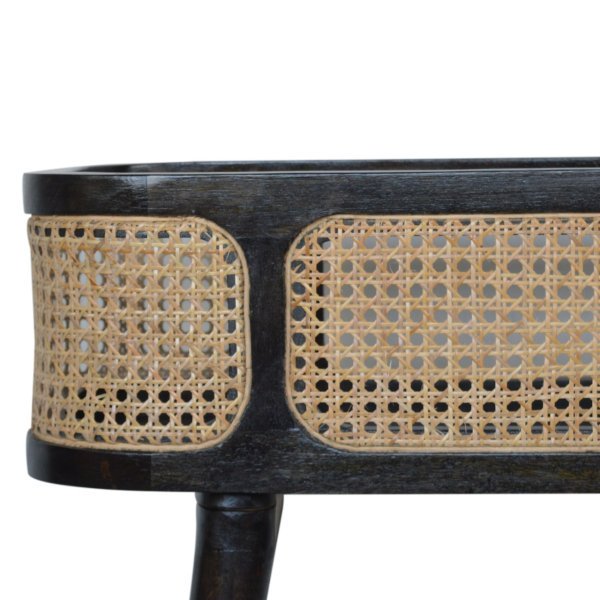 Solid Mango Wood Black Carbon Finish Rattan Sides Larissa Inset Tray Table - Image 4