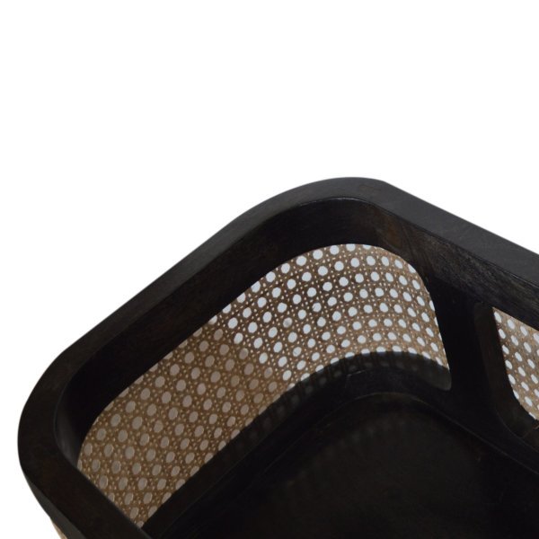 Solid Mango Wood Black Carbon Finish Rattan Sides Larissa Inset Tray Table - Image 5