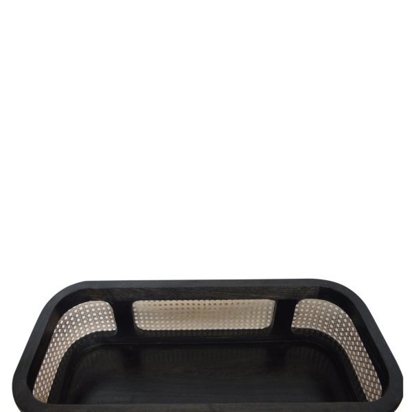 Solid Mango Wood Black Carbon Finish Rattan Sides Larissa Inset Tray Table - Image 6